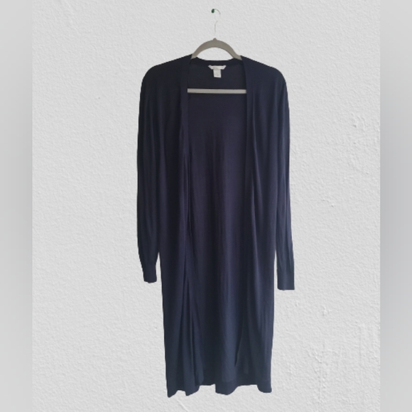 H&M Navy Blue Long Open Front Fine Knit Cardigan - Picture 3 of 4